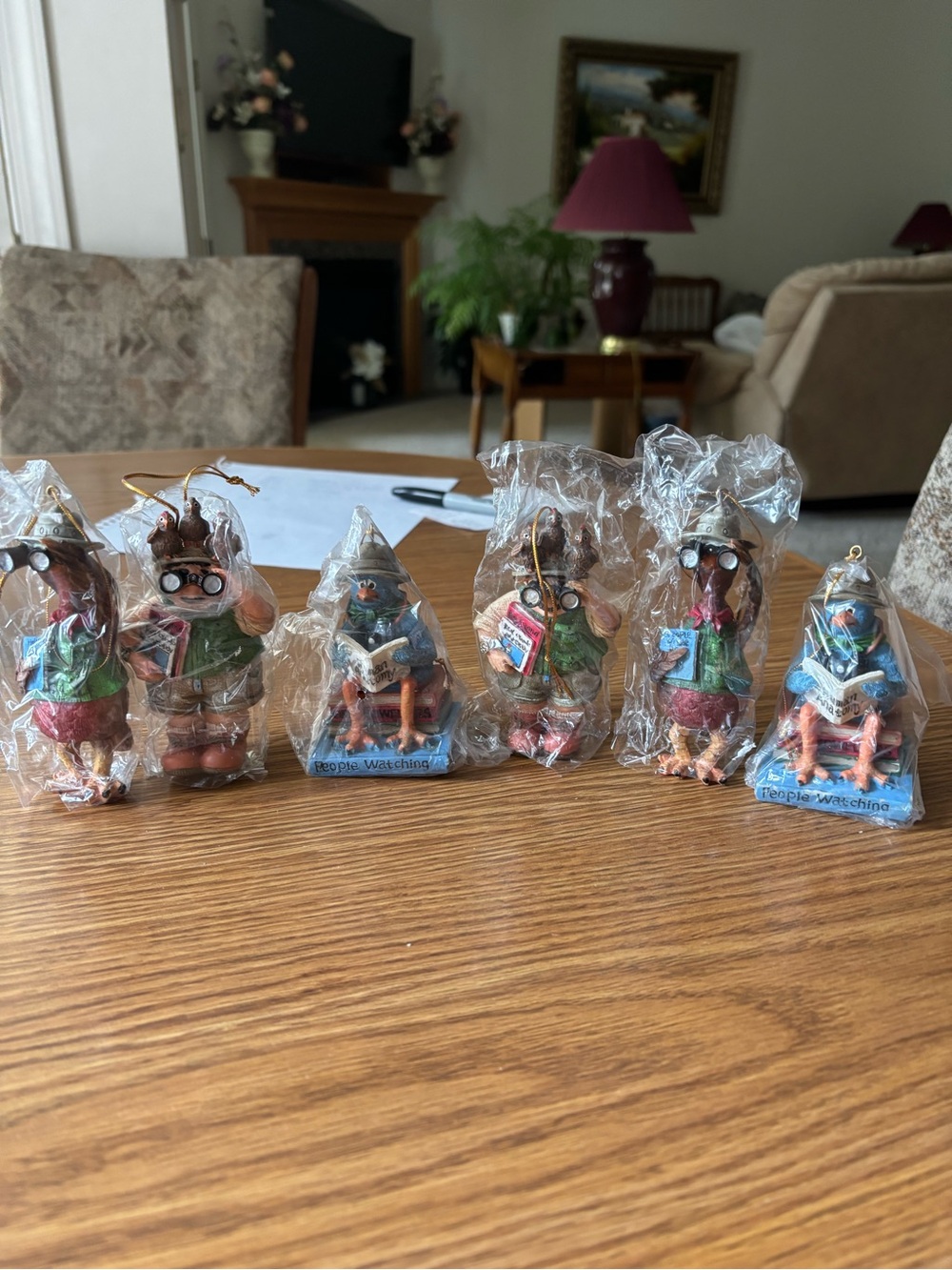 Whimsical Bird Reader Figurine Ornaments - Set of 6 - Multi-Color